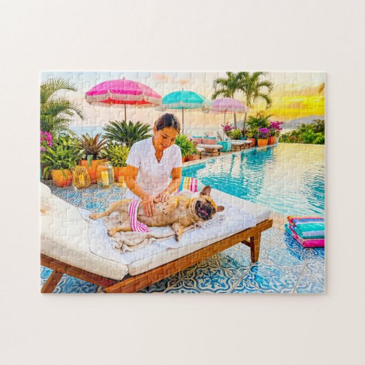 Puzzle Frenchie au massage de la piscine (Horizontal)