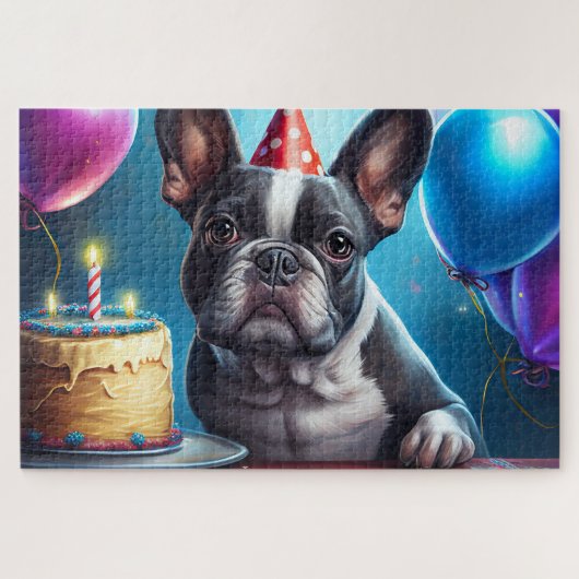 Puzzle Frenchie Birthday Bash : Un mignon Bulldog françai (Horizontal)