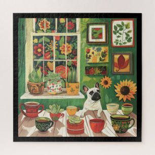 Puzzle Frenchie dans le salon de thé Boho Garden
