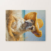 Puzzle Frenchie en chapeau de plage d'été (Horizontal)