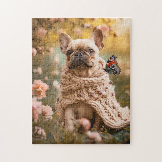 Puzzle Frenchie With Butterfly In Spring (Vertical)