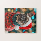 Puzzle Frenchie With Santa Hat Christmas Tree (Horizontal)