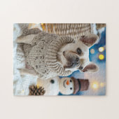 Puzzle Frenchie With Snowman Christmas (Horizontal)