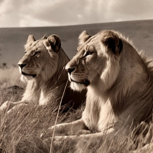 Puzzle Frères Lion se reposant au soleil - Noir et Blanc