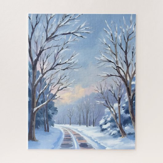 Puzzle Fresh Snowfall | Winter Road Watercolor Nature (Vertical)