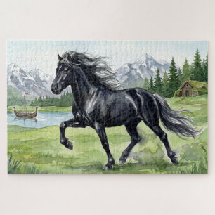 Puzzle Freydis Black Cheval islandais dans un paysage no