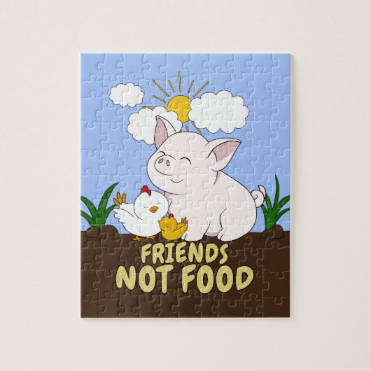 Puzzle Friends Not Food - Cute Pig and Chicken (Vertical)