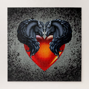 Puzzle Friesian horse/black Frisian stallion/heart/silver