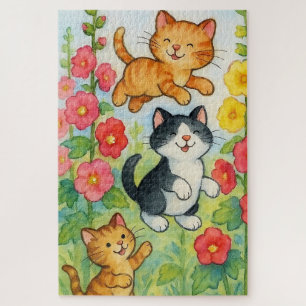 Puzzle Frolicking Country Chats in Flower Garden