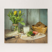 Puzzle Fromage rustique Pain Alimentation Tulipe Fleurs (Horizontal)