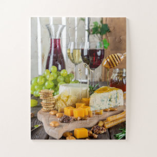 Puzzle Fromage Vin Miel Noix Raisins Crackers Alimentatio