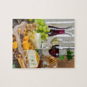 Puzzle Fromage Vin Miel Noix Raisins Crackers Nourriture (Horizontal)