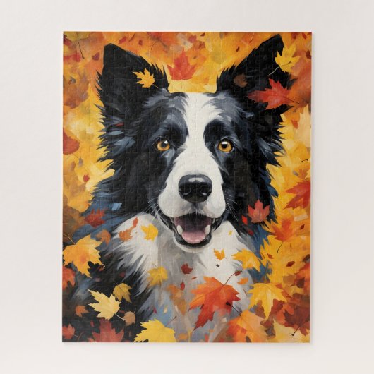 Puzzle Frontière Collie Automne Thankesgiving (Vertical)