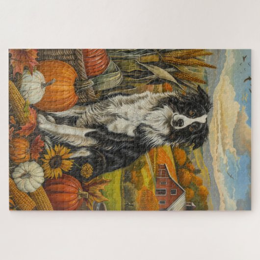 Puzzle Frontière Collie Chien Moisson d'automne Thanksgiv (Horizontal)
