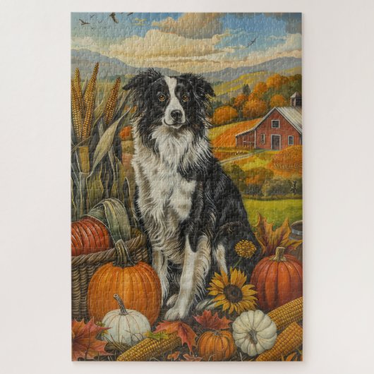 Puzzle Frontière Collie Chien Moisson d'automne Thanksgiv (Vertical)