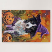 Puzzle Frontière éffrayante Collie Halloween Sorcière Et  (Horizontal)