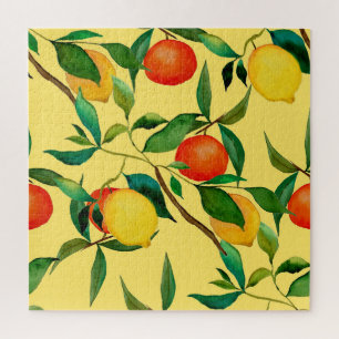 Puzzle Fruits d'agrumes, motif d'aquarelle vibrante.