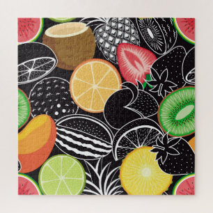Puzzle Fruits tropicaux colorés, arrière - plan noir.