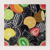 Puzzle Fruits tropicaux colorés, fond noir. (Horizontal)