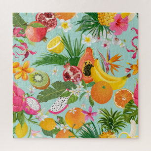 Puzzle Fruits tropicaux, fleurs : arrière - plan vintage.