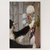Puzzle Fubby jouant avec leur ami le chat. (Vertical)