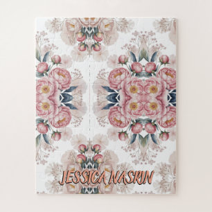 Puzzle Fuchsia Bleu Nuit Rose Pâle Floral Pastel Doux