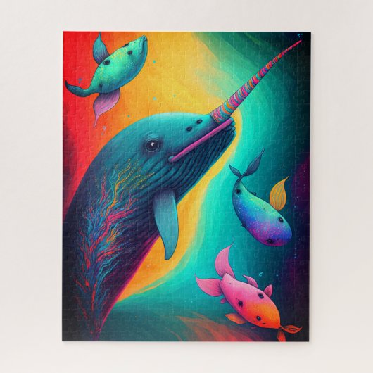 Puzzle Fun Colorful Narwhal Fantasy Sea Creatures Rainbow (Vertical)