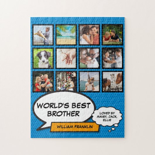 Puzzle Fun Cool Brother Photo Collage Blue Comic Book (Vertical)
