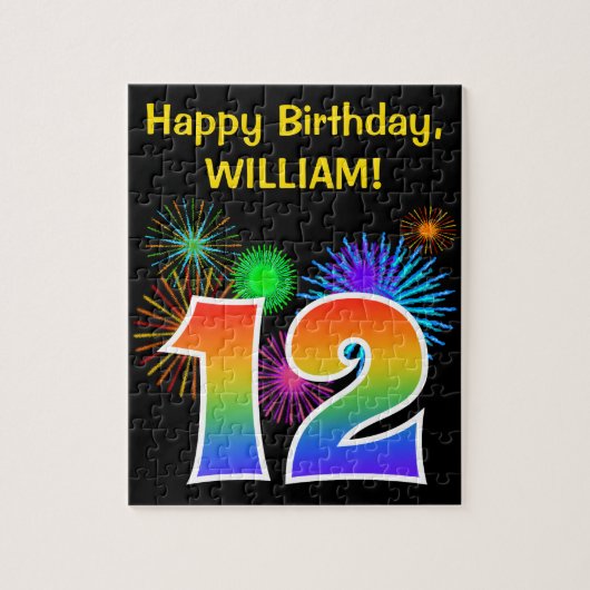 Puzzle Fun Fireworks + Rainbow Motif "12" Anniversaire # (Vertical)