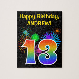 Puzzle Fun Fireworks + Rainbow Motif "13" Anniversaire #