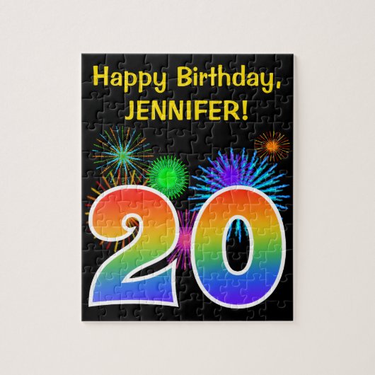 Puzzle Fun Fireworks + Rainbow Motif "20" Anniversaire # (Vertical)