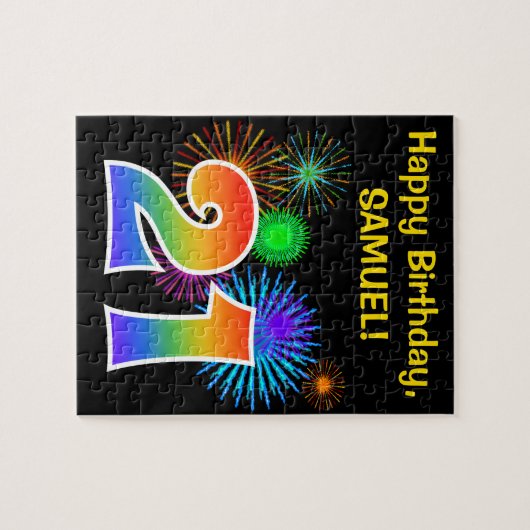 Puzzle Fun Fireworks + Rainbow Motif "21" Anniversaire # (Horizontal)