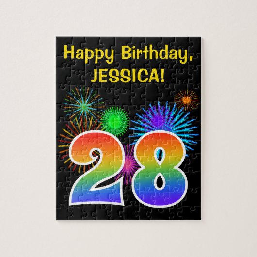 Puzzle Fun Fireworks + Rainbow Motif "28" Anniversaire # (Vertical)