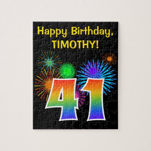 Puzzle Fun Fireworks + Rainbow Motif "41" Anniversaire # (Vertical)