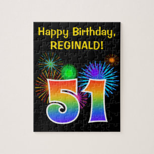 Puzzle Fun Fireworks + Rainbow Motif "51" Anniversaire #