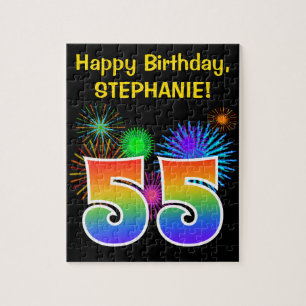 Puzzle Fun Fireworks + Rainbow Motif "55" Anniversaire #