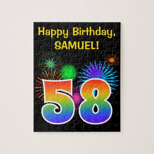 Puzzle Fun Fireworks + Rainbow Motif "58" Anniversaire # (Vertical)