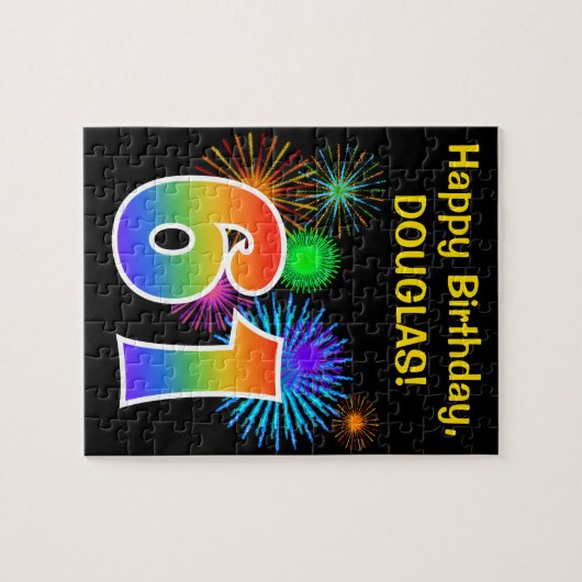Puzzle Fun Fireworks + Rainbow Motif "61" Anniversaire # (Horizontal)