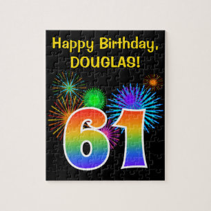 Puzzle Fun Fireworks + Rainbow Motif "61" Anniversaire #