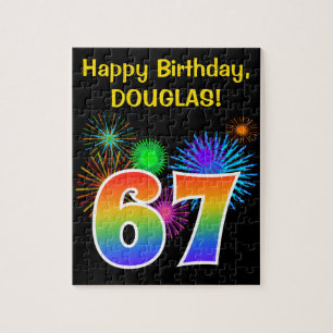 Puzzle Fun Fireworks + Rainbow Motif "67" Anniversaire #