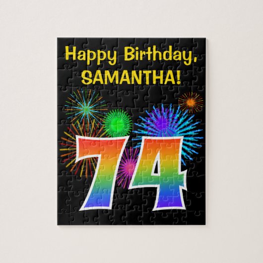 Puzzle Fun Fireworks + Rainbow Motif "74" Anniversaire # (Vertical)