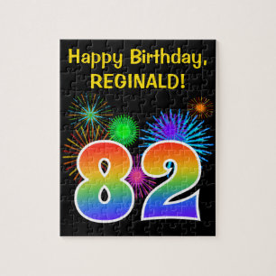 Puzzle Fun Fireworks + Rainbow Motif "82" Anniversaire #