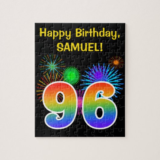 Puzzle Fun Fireworks + Rainbow Motif "96" Anniversaire # (Vertical)