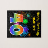 Puzzle Fun Fireworks + Rainbow Pattern "40" Birthday # (Horizontal)