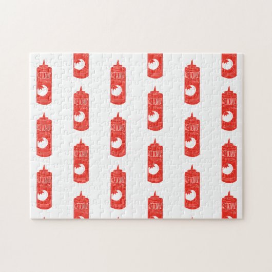 Puzzle Fun Red White Ketchup Sauce Pattern (Horizontal)