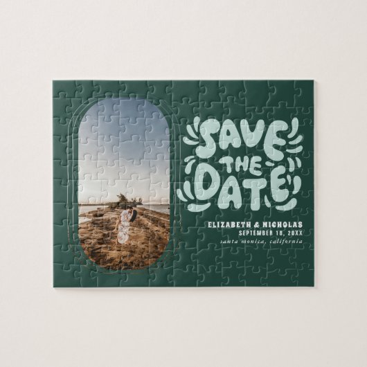 Puzzle Fun Retro Typographie Photo Mariage Enregistrer la (Horizontal)