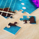 Puzzle Funky Ukulélé Floral Tropical Abstrait Turquoise V (Côté)