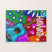 Puzzle Funky Ukulélé Floral Tropical Abstrait Turquoise V (Horizontal)