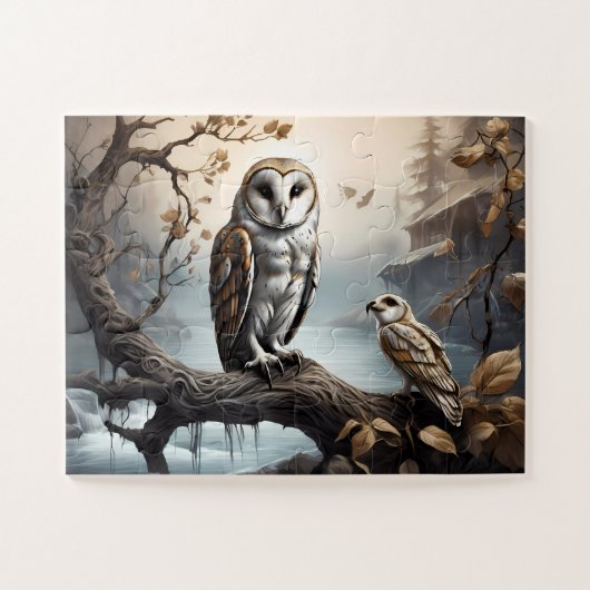 Puzzle Funny Barn Owl assis à Branch (Horizontal)