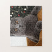 Puzzle Funny British Cat and christmas tree (Vertical)